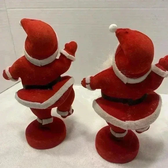 Pair of Vintage Christmas Dancing Waving Santa Claus Flocked Decor 9 inches - Picture 6 of 10